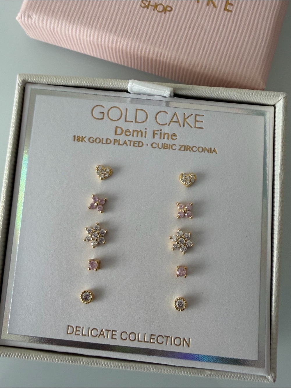 18K Gold-Plated Pink & Gold dainty Stud Earring Set - Picture 2 of 4
